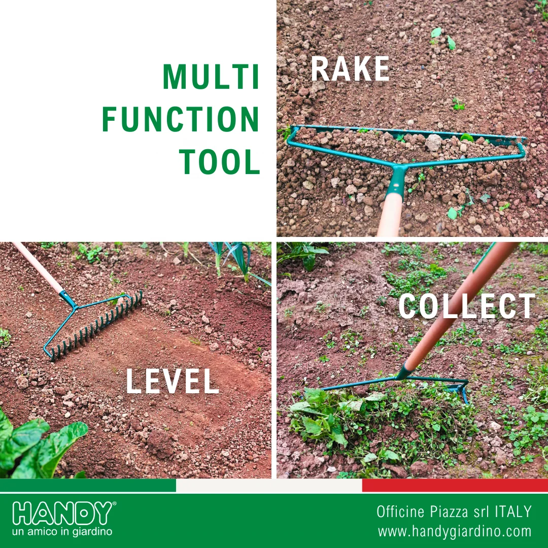 Superior Quality 10 Tine 4mm Italian Steel Landscape Rake for Farming Gardening & Agriculture Wood Handle Made in Italy
