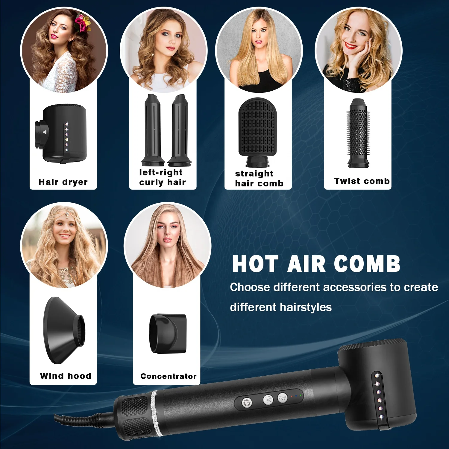 7 In 1 Hair Styling Tools Secador de Pelo Electric Hair Blow Dryer Brush Multifunctional Hot Air
