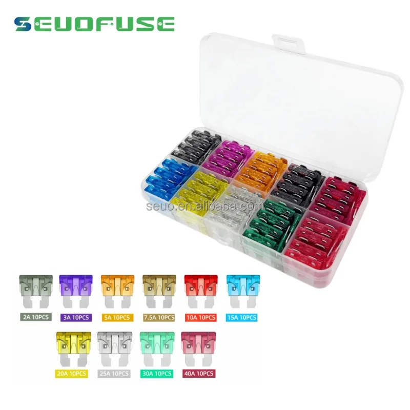 Hot selling 100pcs 2A-40A Standard Car fuse Auto Car fuse box Car Blade Fuses Assortment Kit