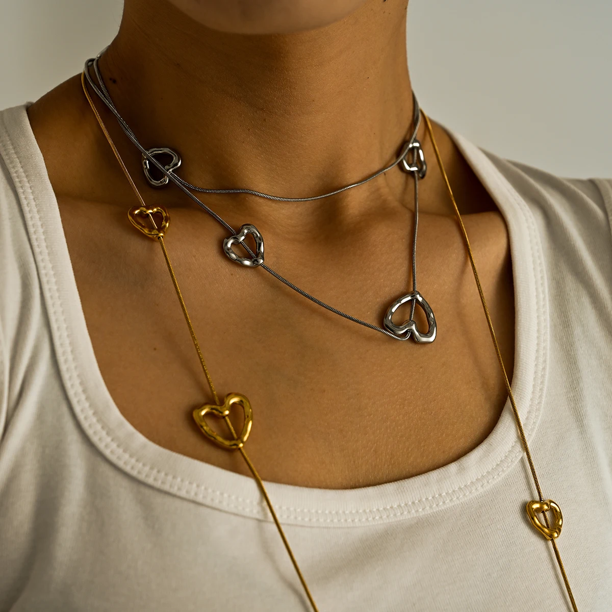 Long Sweater Chain 18k Gold Silver Plated Hollow Heart Necklace Non Tarnish Stainless Steel Heart Gold Necklace Jewelry