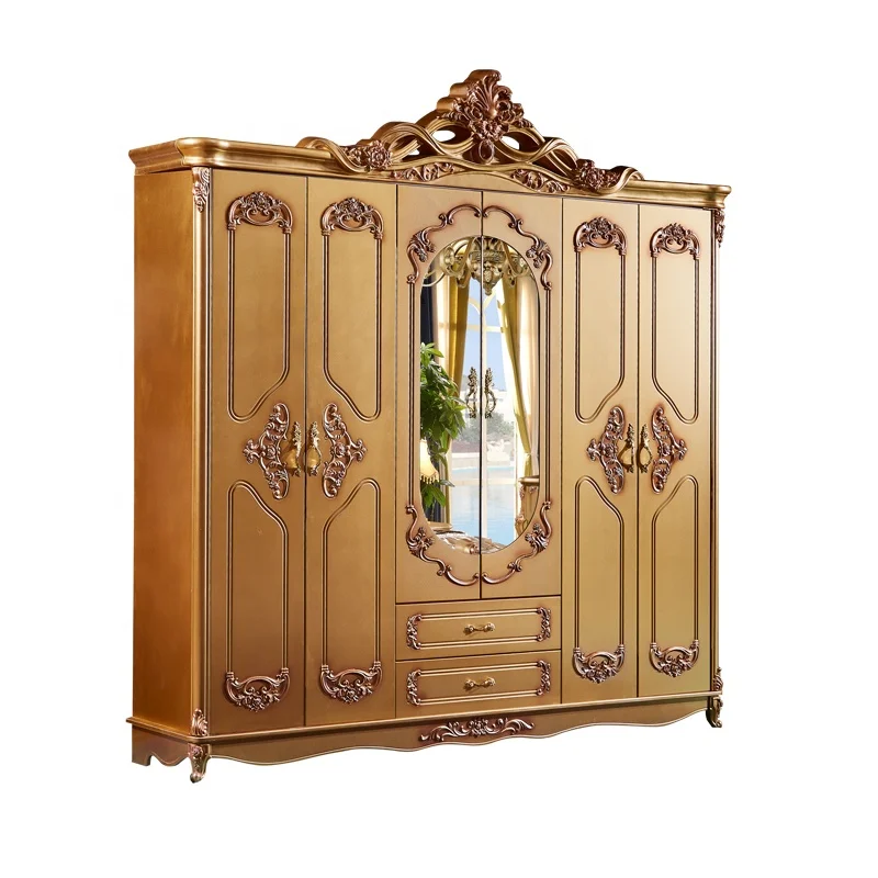 Factory customized European style wardrobe, flat door with dressing mirror, six door wardrobe, wholesale, bedroom furniture OEM