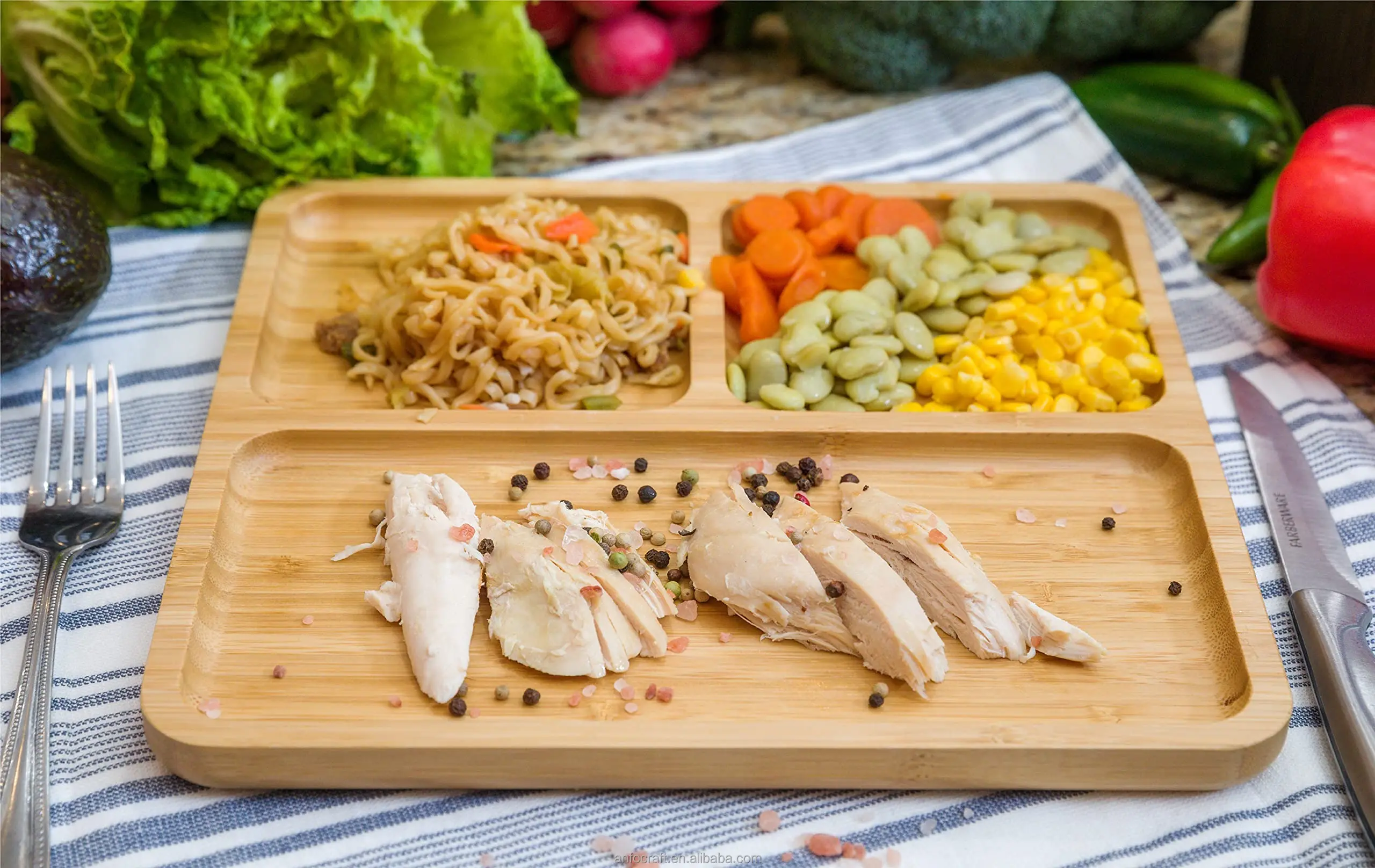 Bamboo Portion Plate 2 Pack Portion Plates for Adults Plates with Dividers Restaurant hotel use Vegetable and fruit dessert