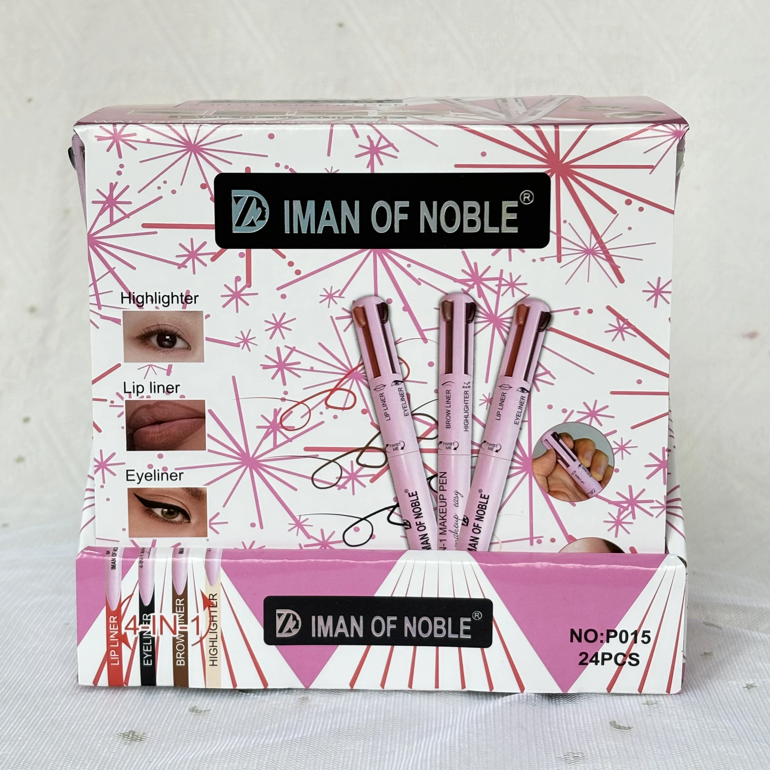 2023 New Four in one Makeup Pen 4-color gloss lip line eyeliner eyebrow pencil waterproof durable box wholesale
