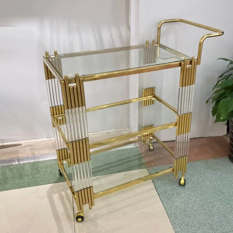 High Quality Hotel Trolley with Modern Design Resin Stainless Steel Material for Dining Wine Cellar Made by Metal Furniture