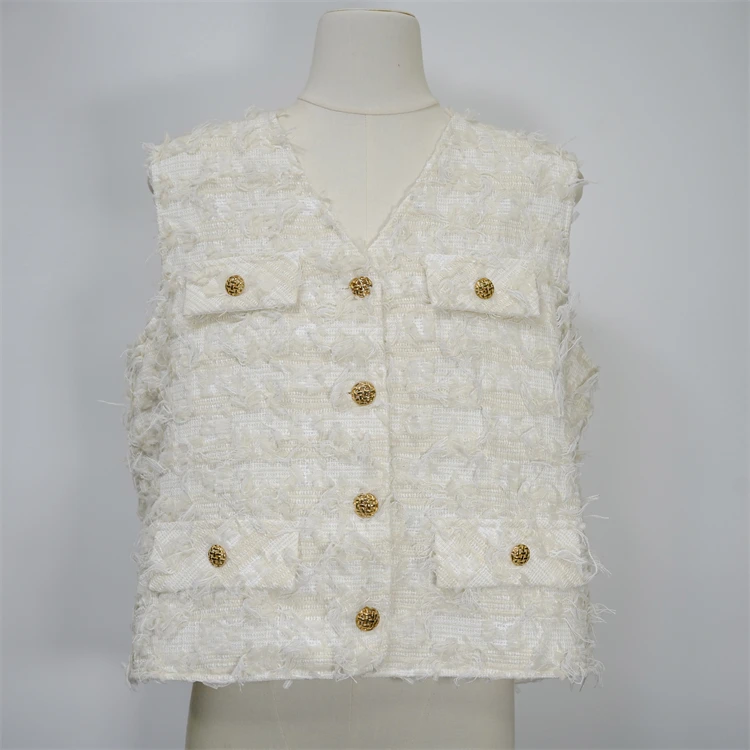 New Style Elegance Office Jacket Women Sleeveless Tops French Small Tweed Vest