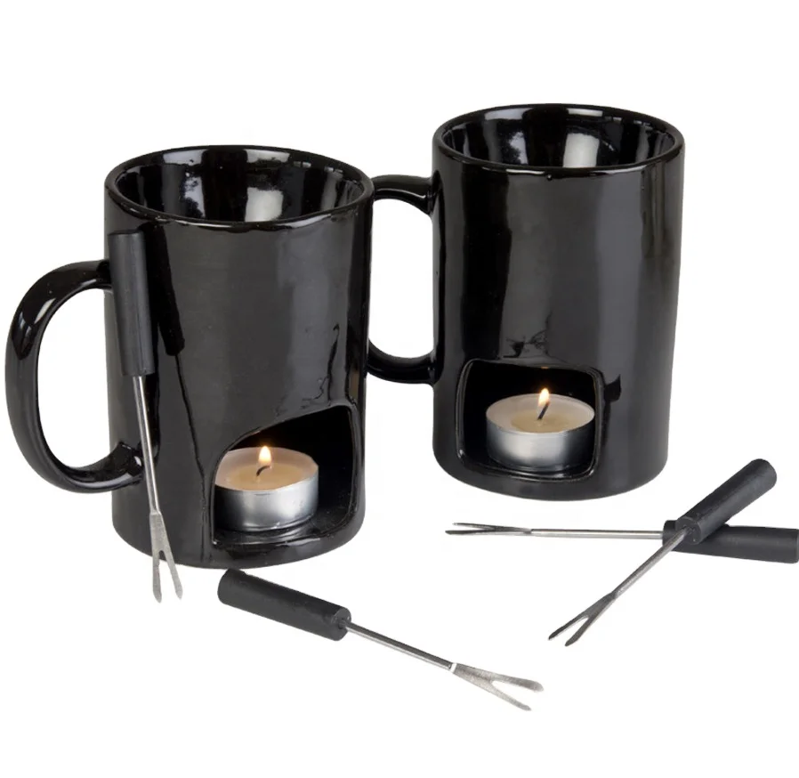 Set Of 2 Persona Ceramic Chocolate Fondue Mugs Set Black Or White
