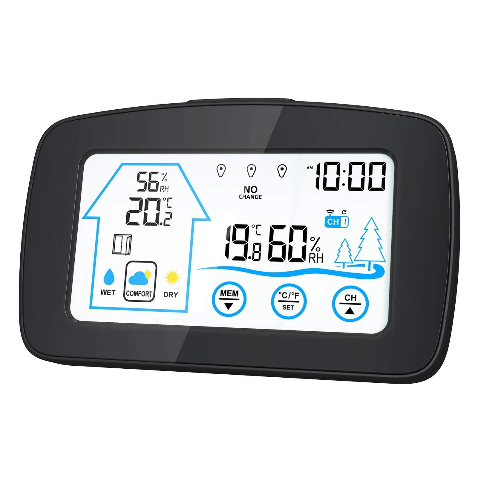 KH-CL148 LCD Digital Clock Color Wireless 433HMz Weather Station Indoor Temperature Humidity Meter with Outdoor Sensor