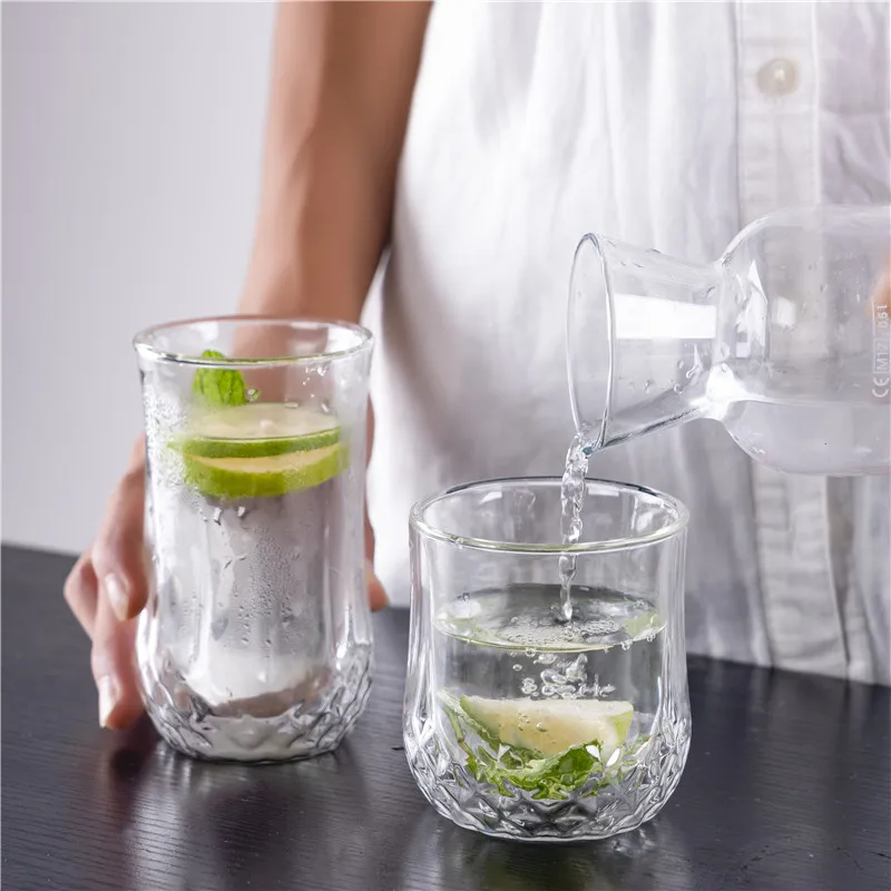 double layer heat resistant glass household water glass carving whisky glass cup