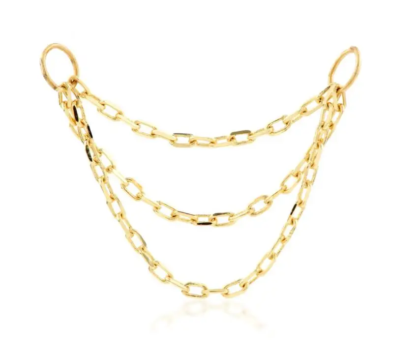 Календо ювелирные изделия 14k однотонное желтое золото 3 ряда цепочка двойной соединитель пирсинг