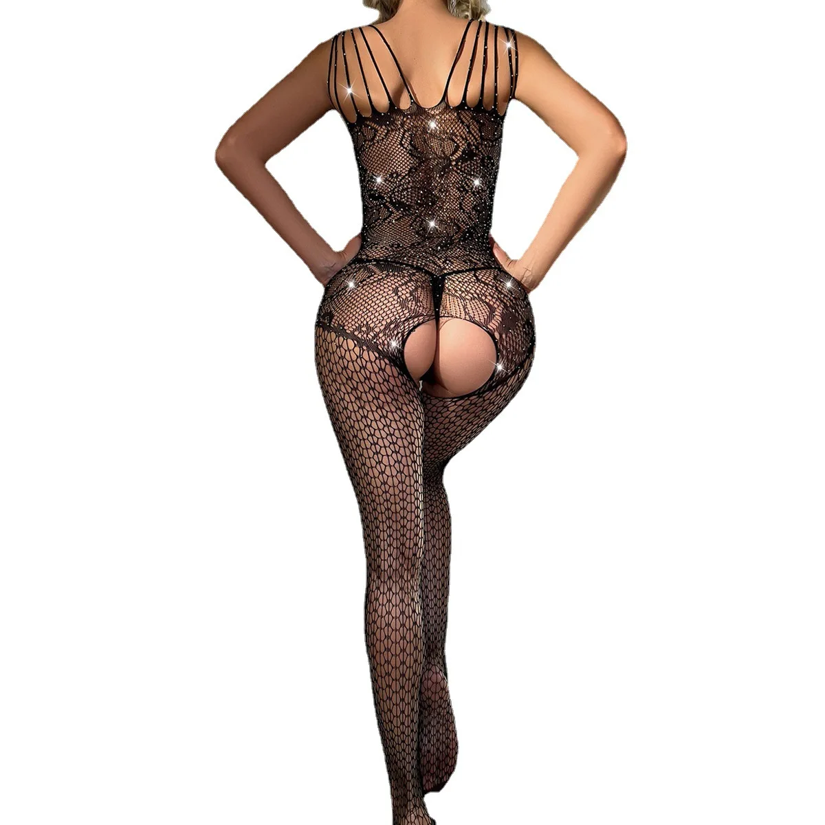 high quality sexy lingerie body stocking transparent Sexy Fishnet Girl Rhinestone Crystal Straps Bodystockings Clubwear Lingerie