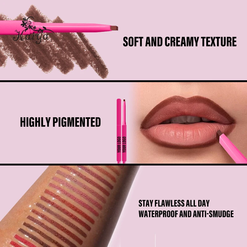 Customized Press Heart Button Smooth Pigment Slim Waterproof Brown Lipliner Pen Creamy Lips Makeup Nude Matte Vegan Lip Liner