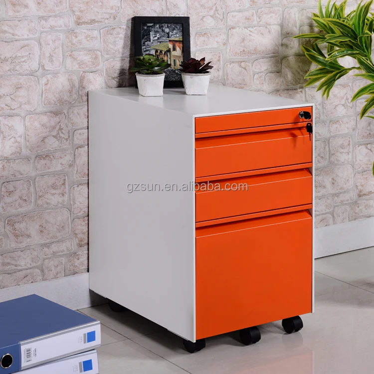 Stainless Steel Office 3 Drawer Steel Filing Cabinet Low Cabinet Moving Small  Office Mobile Cabinet Pedestal With 5 wheels