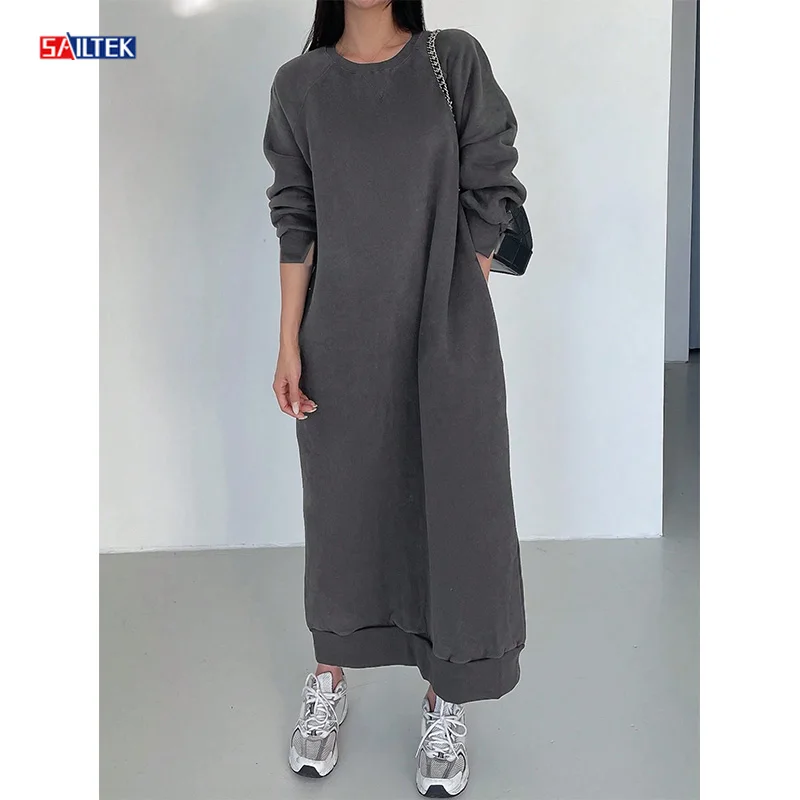 2024 Custom Women Clothing Fleece Sweatshirt Dresses For Women High Quality Long Sleeve Pullover Long Hoodie Dress