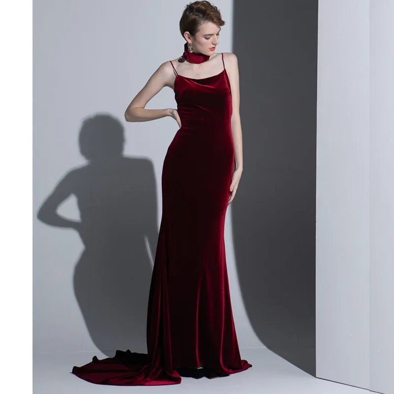 2024 New Sexy Ladies Camisole Dress for Party Elegant Velvet Mermaid Evening Dresses