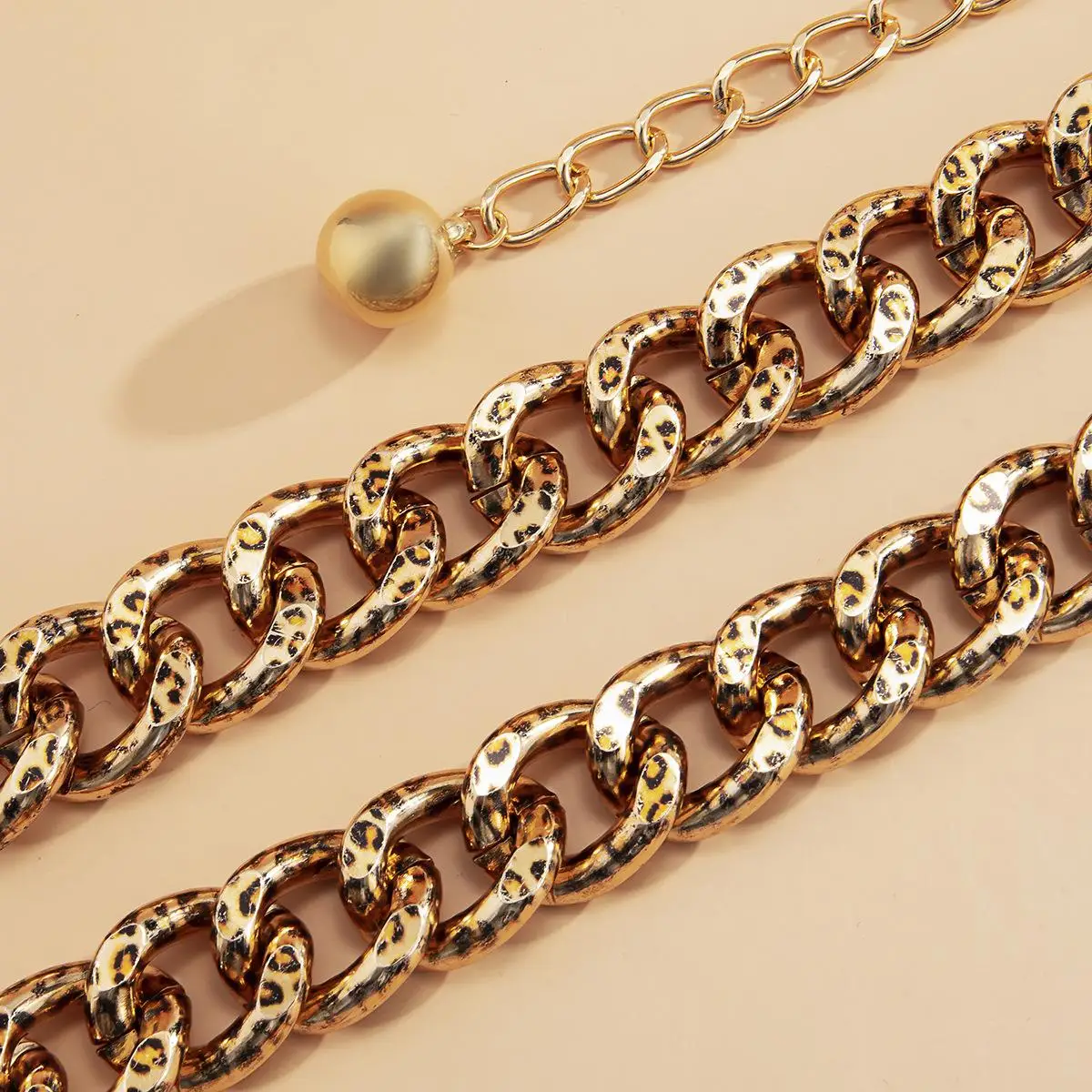  Leopard grain stripe thick chain waist simple drop ball