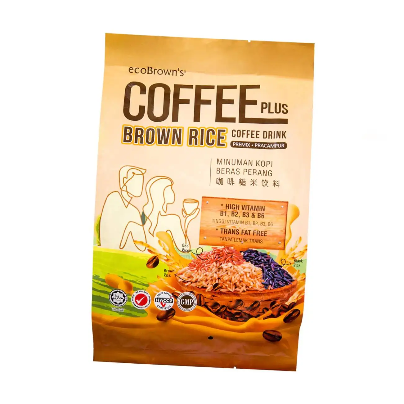 Напиток для премикса Растворимого Кофе Малайзии ecoBrown, сертифицированный Халяль, 360 г органического цельнозернового коричневого рисового кофейного порошка
