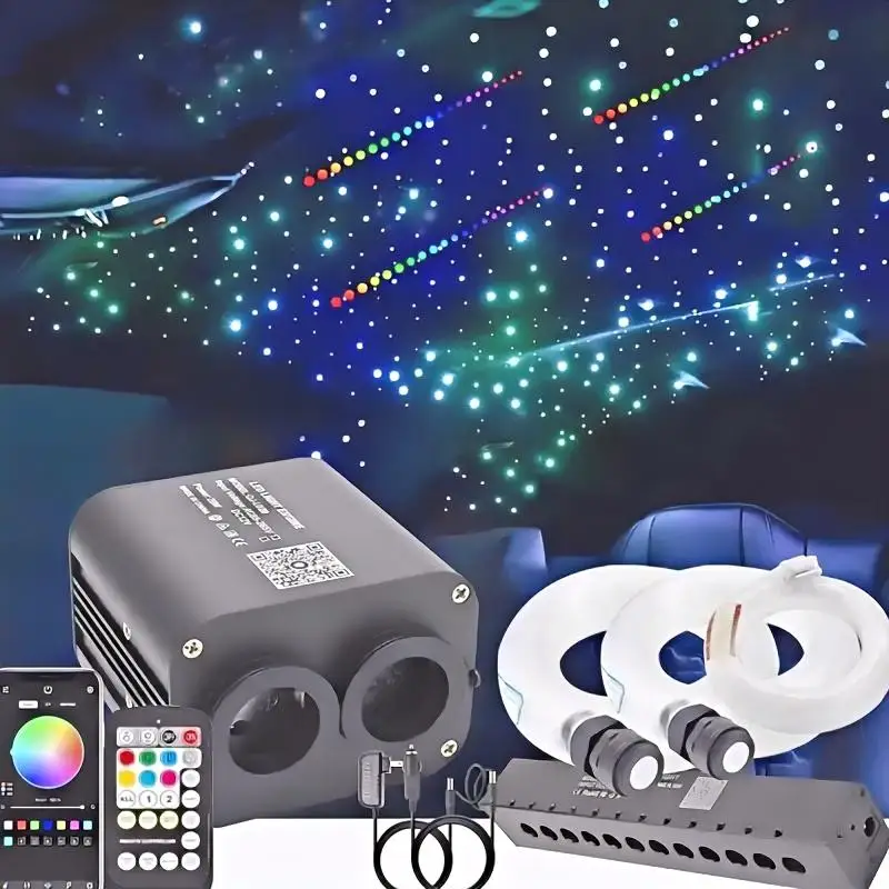 20W Dual Port RGBW LED Fiber Optic Star Projector Twinkle Star Ceiling Lights Kit Cars 12V 0.75mm PMMA Lamp Starry Sky Headliner