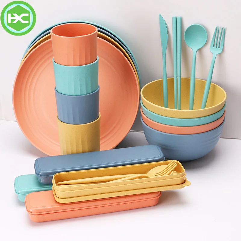 Stock Wheat Promotion Reusable Plastic Tableware Pp Wheat Straw Cutlery Set