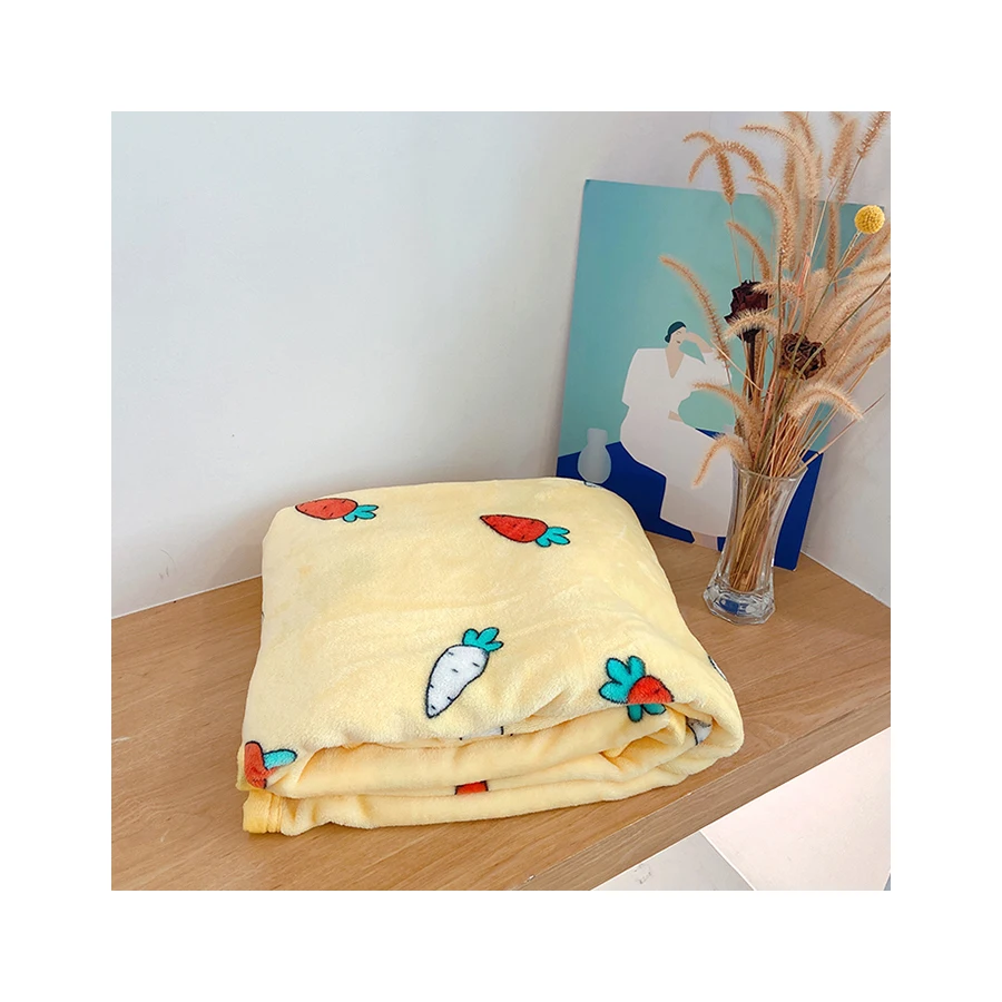 Korean Cozy blankets Buffalo Checkered Printed Carrots Throw Plush Soft Colorful Decorative Travel Blanket
