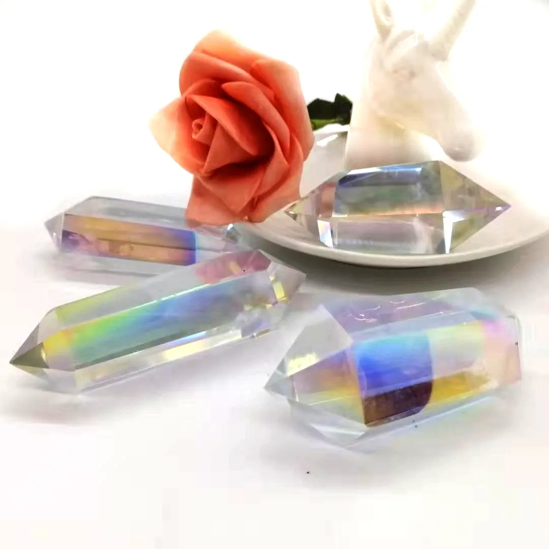 
Polished healing tower double angel aura quartz crystal point for wedding souvenir 