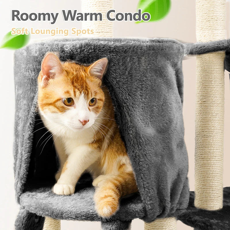 Indoor Cat Activity Center Cats Tree Tower Condo Sisal Scratching Posts Plush Perches Basket Cat Cave Ramp Climbing Frame