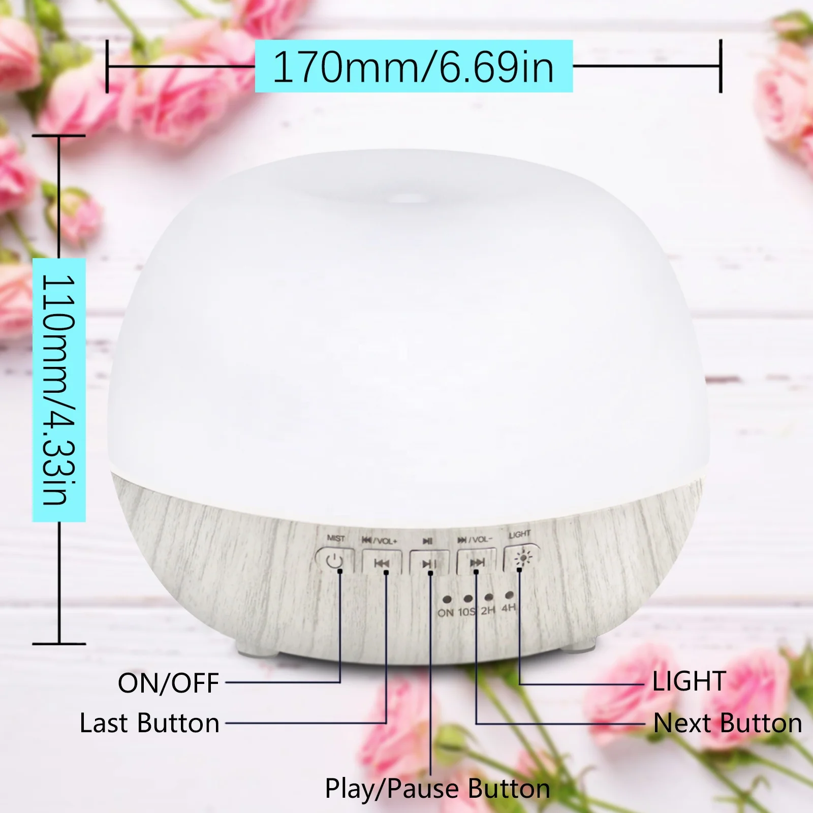 Aromatherapy Essential Oil Diffuser White Noise Machine Mist Humidifier With 7 LED Color Lights 9 Soothing Sounds