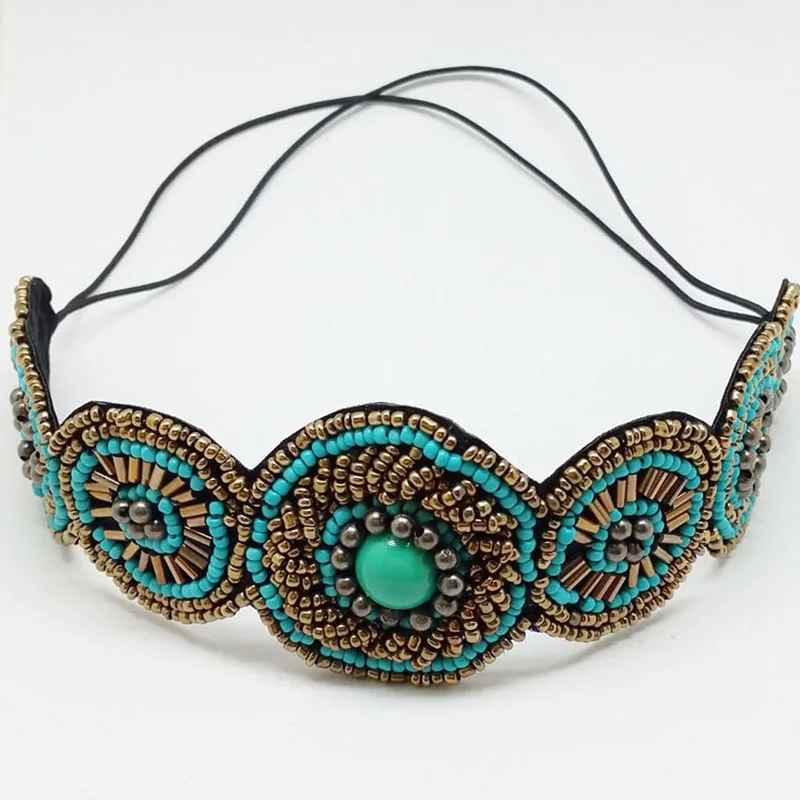 Custom Design Crystal Stone Beaded Elastic Headbands for women