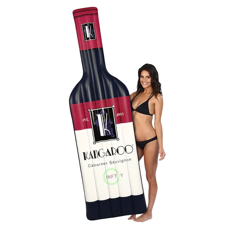 Custom logo wine bottle inflatable air mattress bottle shaped pool float mattress promotional gift