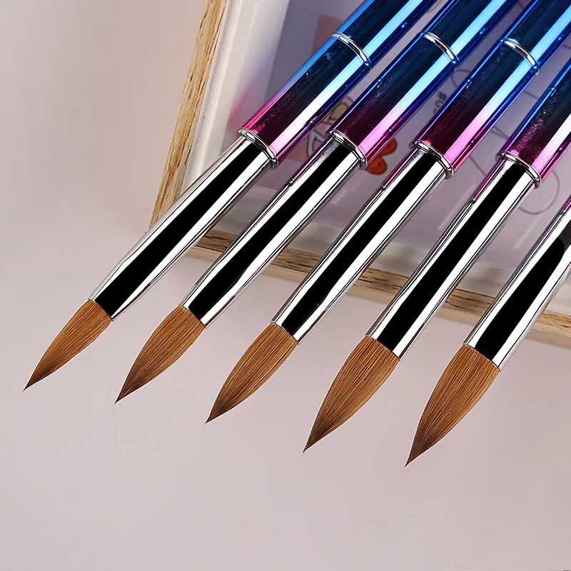 Custom Logo Pinceles 100% Pure Kolinsky Brush USA Size #2 - #18 Rainbow Metal Handle Kolinsky Sable Nail Acrylic Brush
