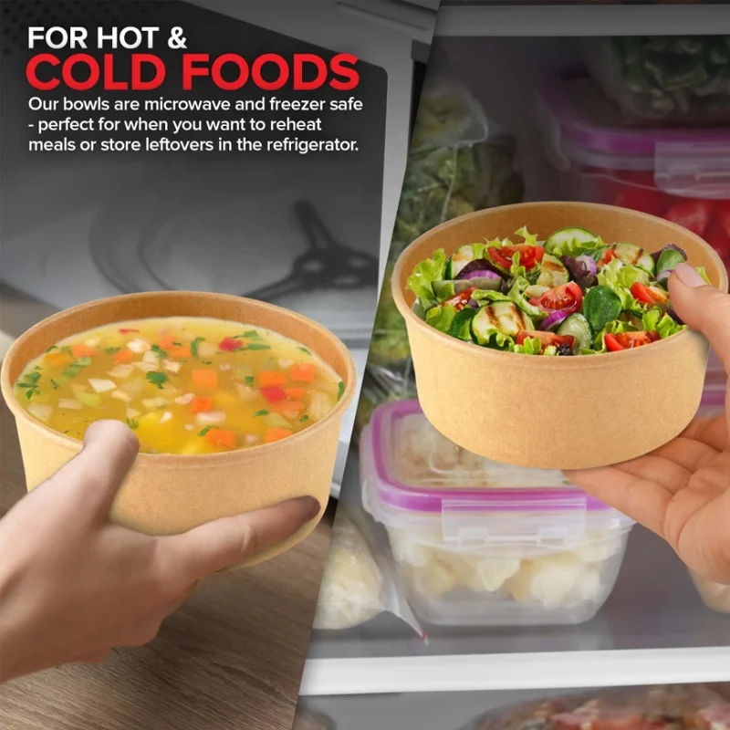 Custom Print Eco-friendly Disposable Food To Go Packaging Container Kraft Paper Rice Soup Cup Take Away Salad Bowl With Lid