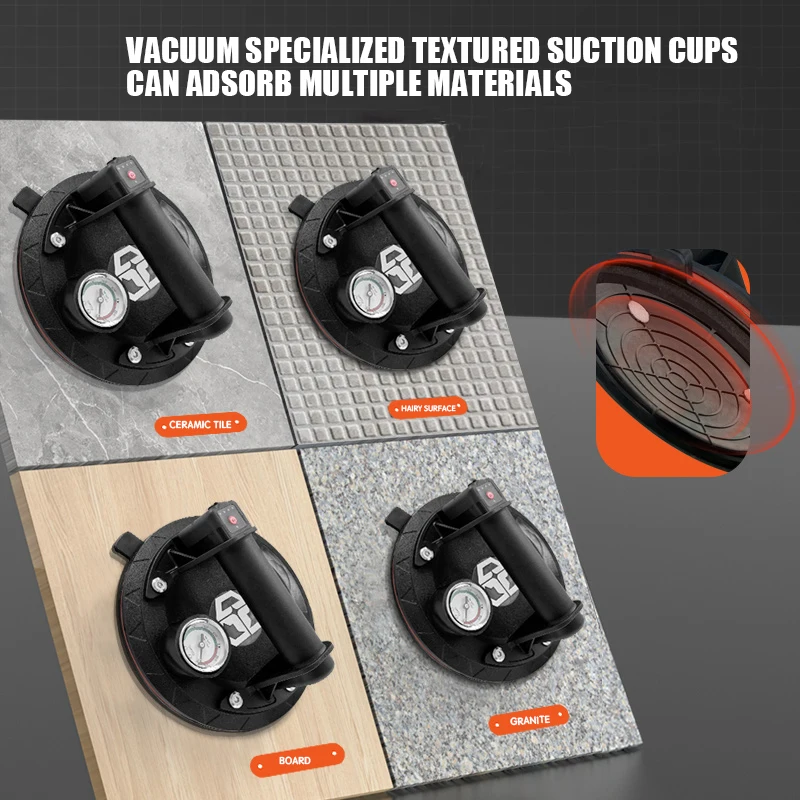 Low Moq High Quality Vacuum Sucker Heavy-Duty Handheld Lifting And Handling Tool Ceramic Tile Glass Sucker With Pressure Gauge