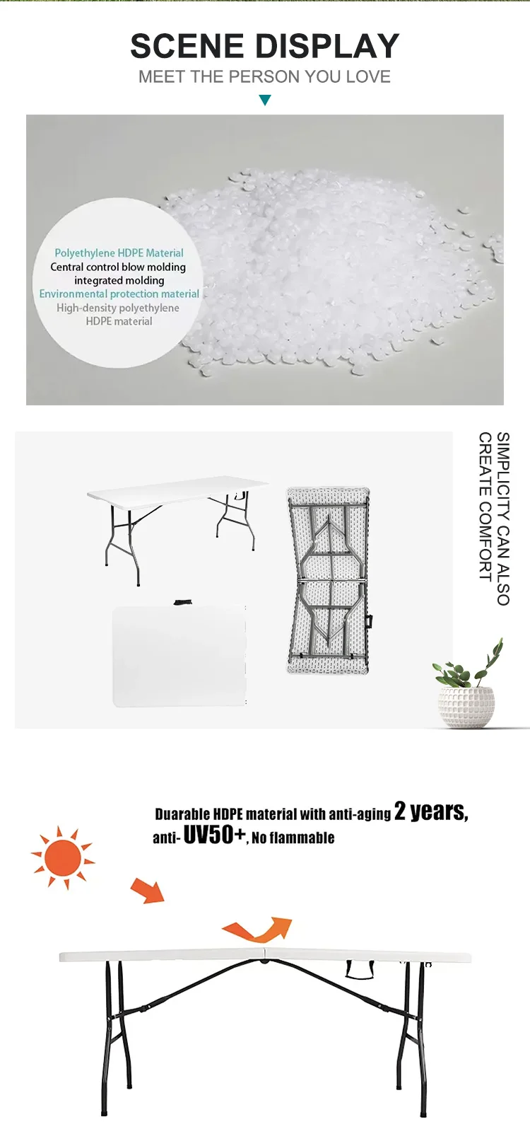 High quality party folding tables sturdy plastic folding tables Convenient white folding table for storage