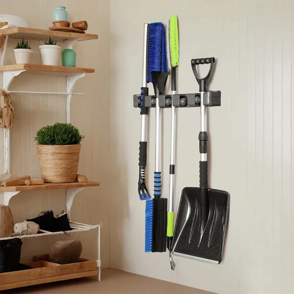 5 Slots Wall Mounted Hanger Holder Tool Broom Mop Holder Plastic Flexible Bathroom Tool Hanger Rack