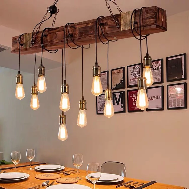 
Reclaimed Wood Rustic Chandelier Decoration Industrial Edison Bulbs pendant kitchen light 