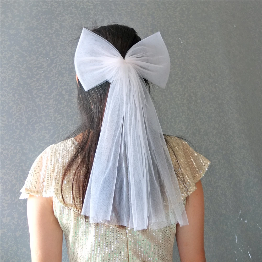 Party Decorations Tulle Bow Hair Barrettes Bridal Veils Bride Bridesmaid Favors Pearl White Hair Bow Clips Wedding Accessories