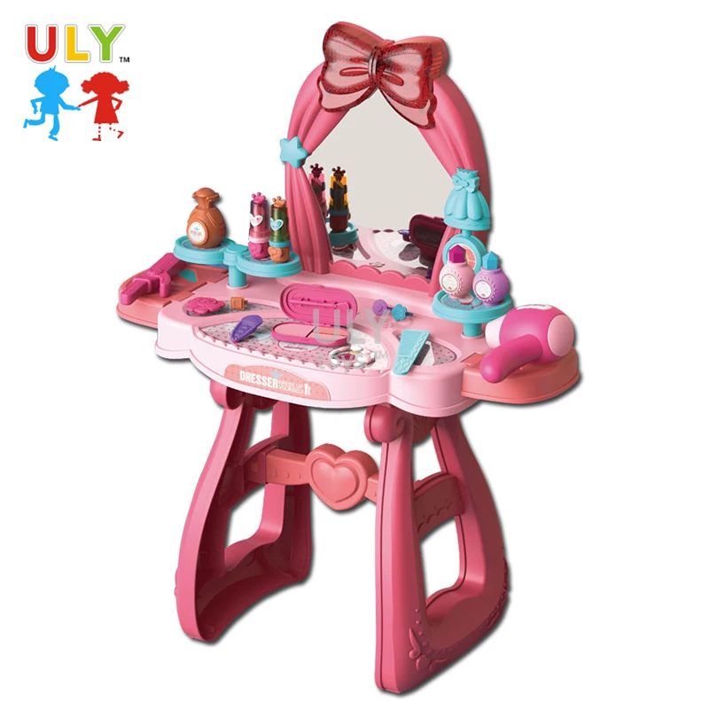 New Fashion Plastic Pretend Play Kids Dressing Table Make Up Set Toys With Light Sound