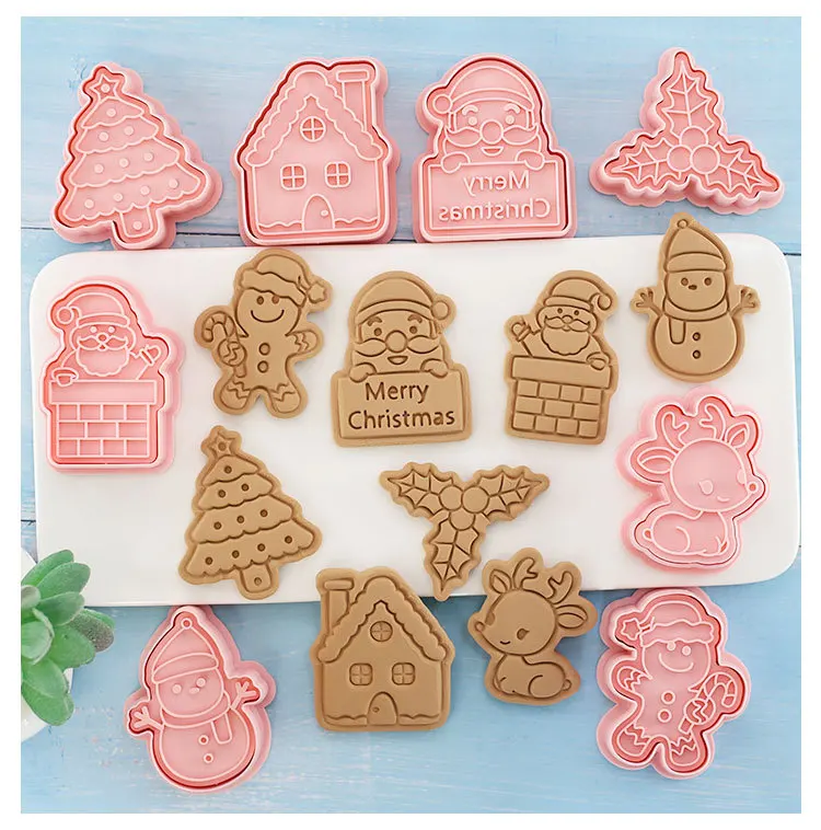 Homesun 8pcs/set Christmas Cookie Mold Cartoon Santa Snowman Fondant Baking Three-dimensional Cookie Mold Christmas Decorating