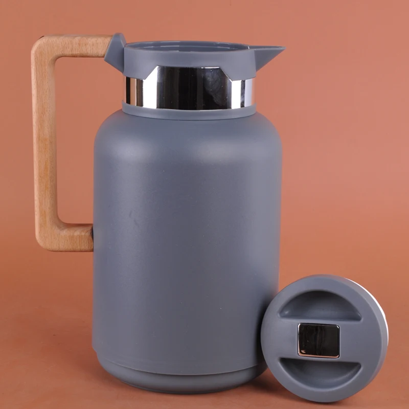 Factory newest thermos vacuum flask Keep Hot 24 hrs coffee pot 1L glass inner water jug with wooden handle