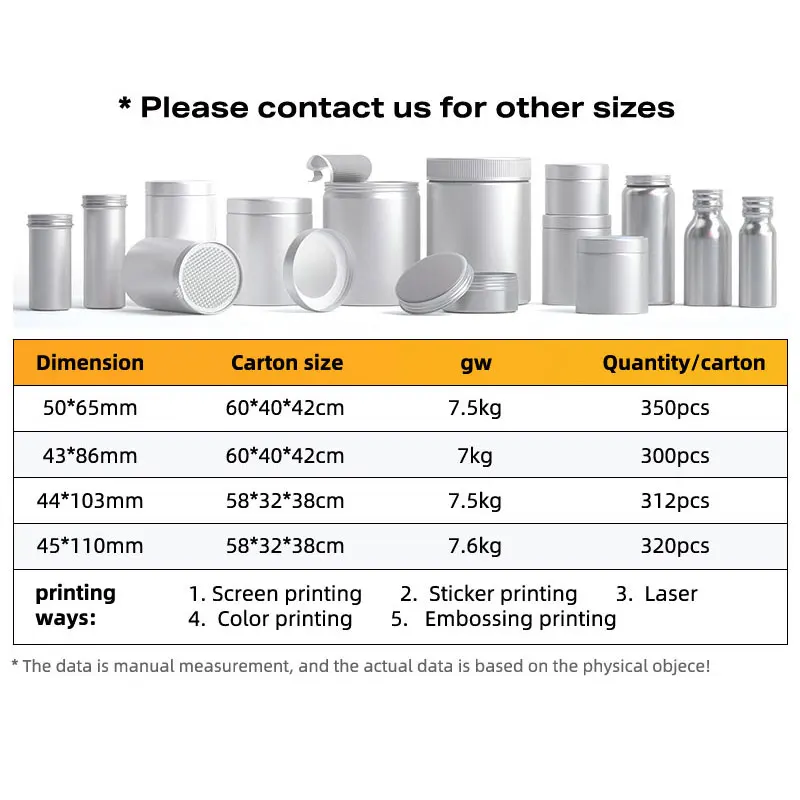 60ml 80ml 100ml 110ml white metal packing tin jar for pepper powder aluminum container can with sieves for food