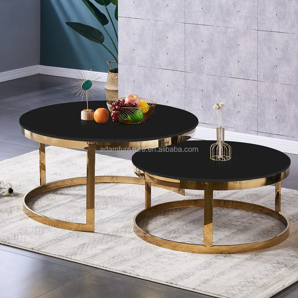 Nordic style round marble nesting coffee table wood top living room table