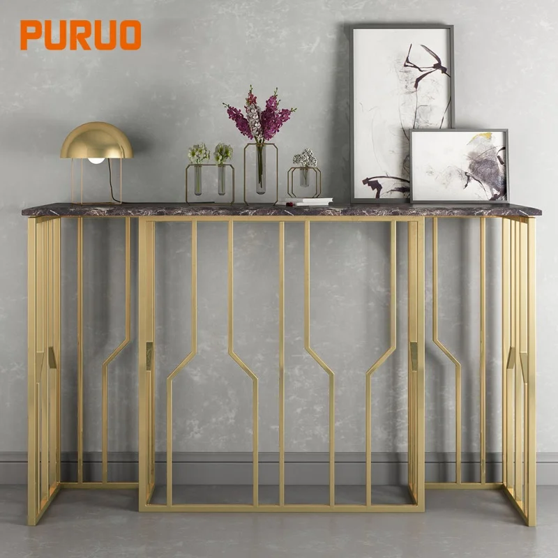 Furniture gold metal base artifical marble console table