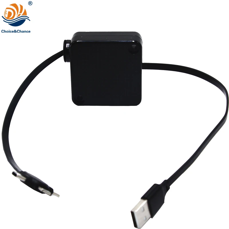 3 in 1 phone charger one way pull out retractable cable reel tangle free