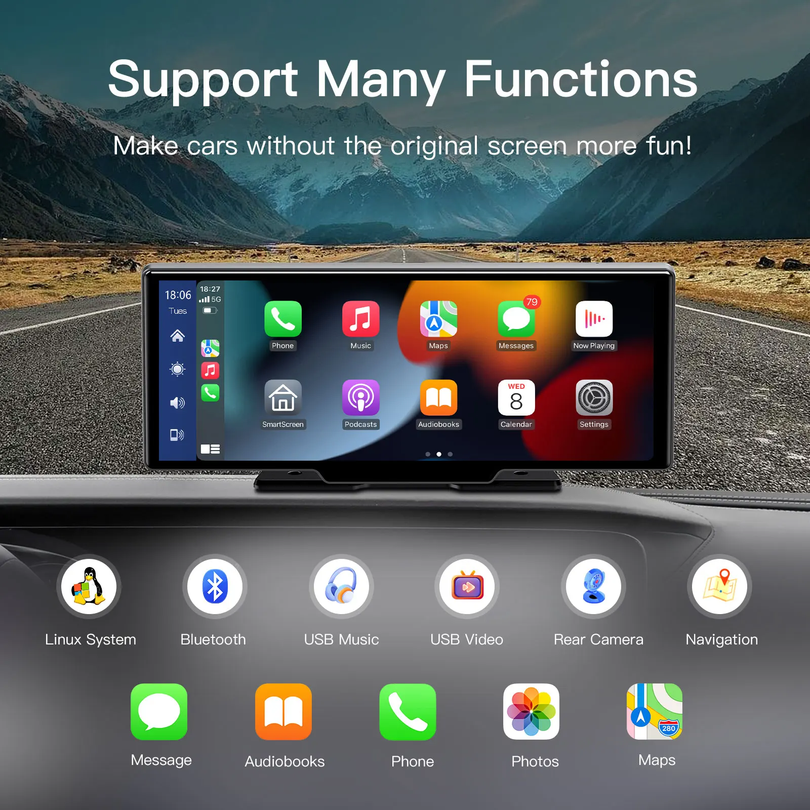 Autoabc 10.26 inch Car Radio Wireless Carplay Touch screen for any car Android auto Smart Screen Mp5 Car Dvd Player With Camera