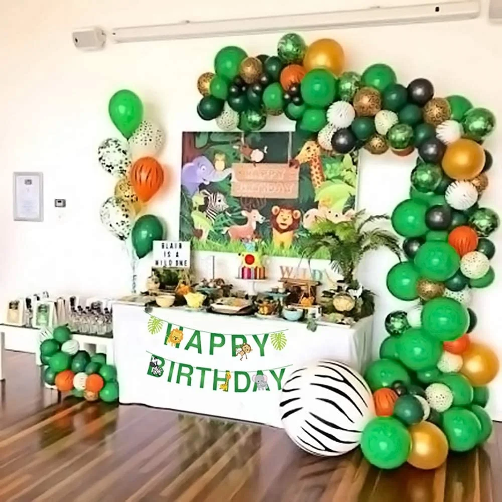 Tropical Forest Animal Theme Party Banner Baby One Year Old Jungle Series Decorative Balloons