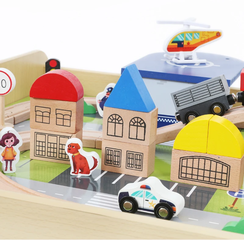 Новый стиль, Лидер продаж, развивающие игрушки, деревянный трек для поезда, набор деревянных игрушек, стол, трек для поезда, набор деревянных треков для поезда с столом