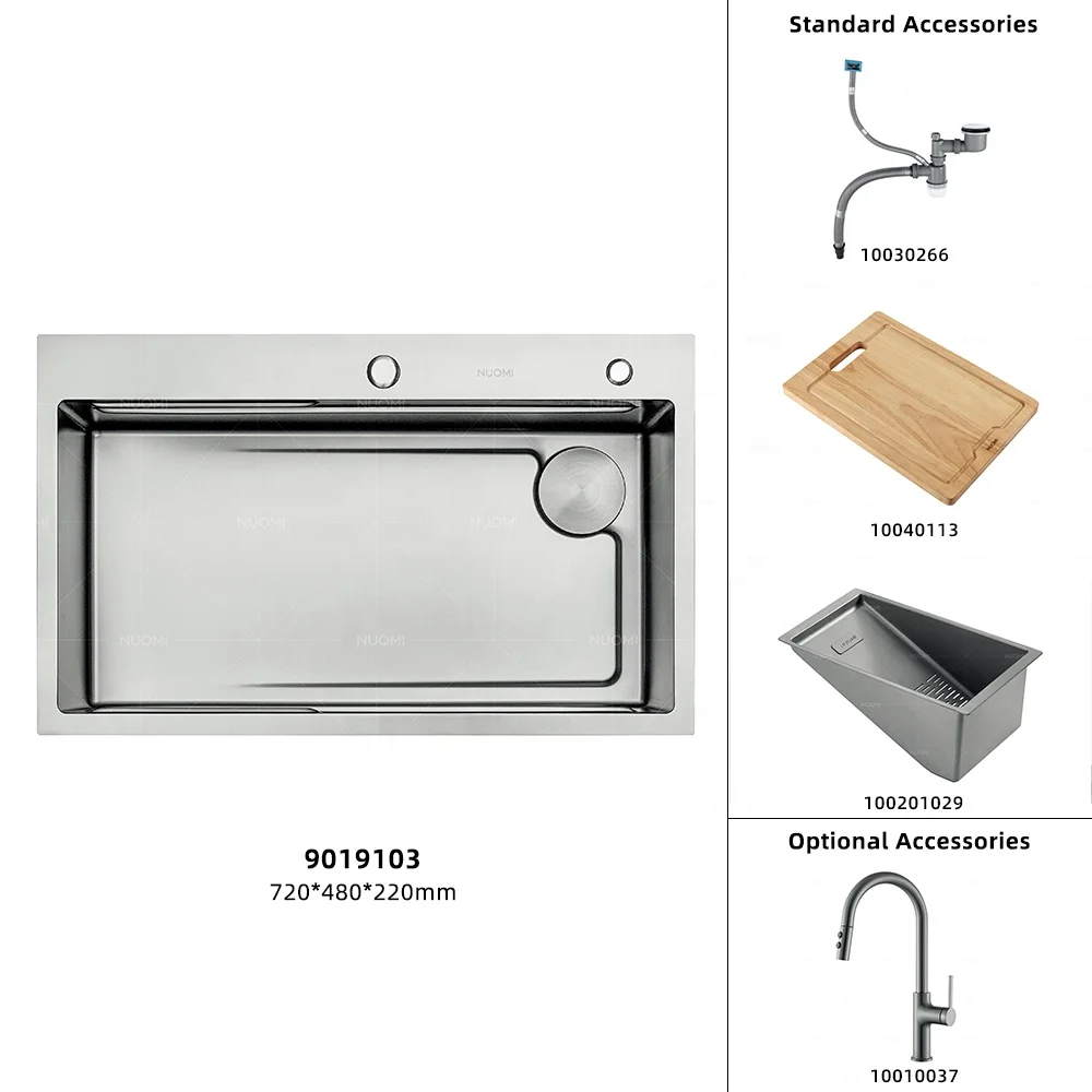 NUOMI CARLOW Handmade Kitchen Sink Set Farmhouse Industrial  Nano Single Bowl Stainless Steel Kitchen Sink For Modern Kitchen