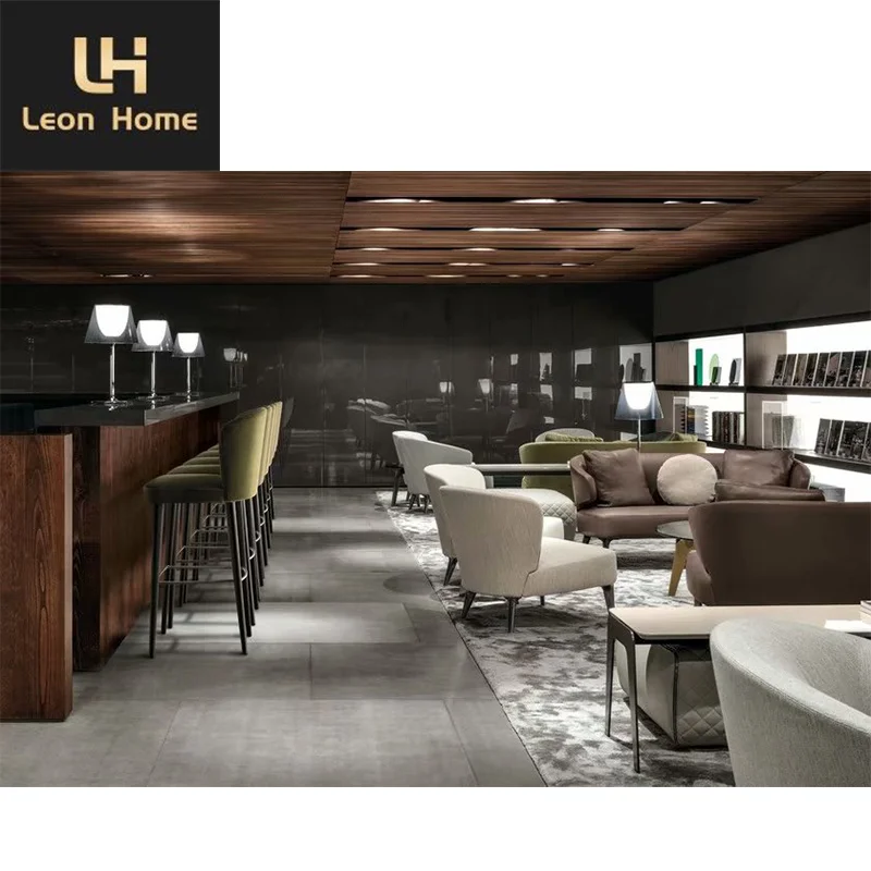 Luxury Design Italian Minimalist Wood Vintage Stool Barstool Curved-Back Fabric Counter Stool