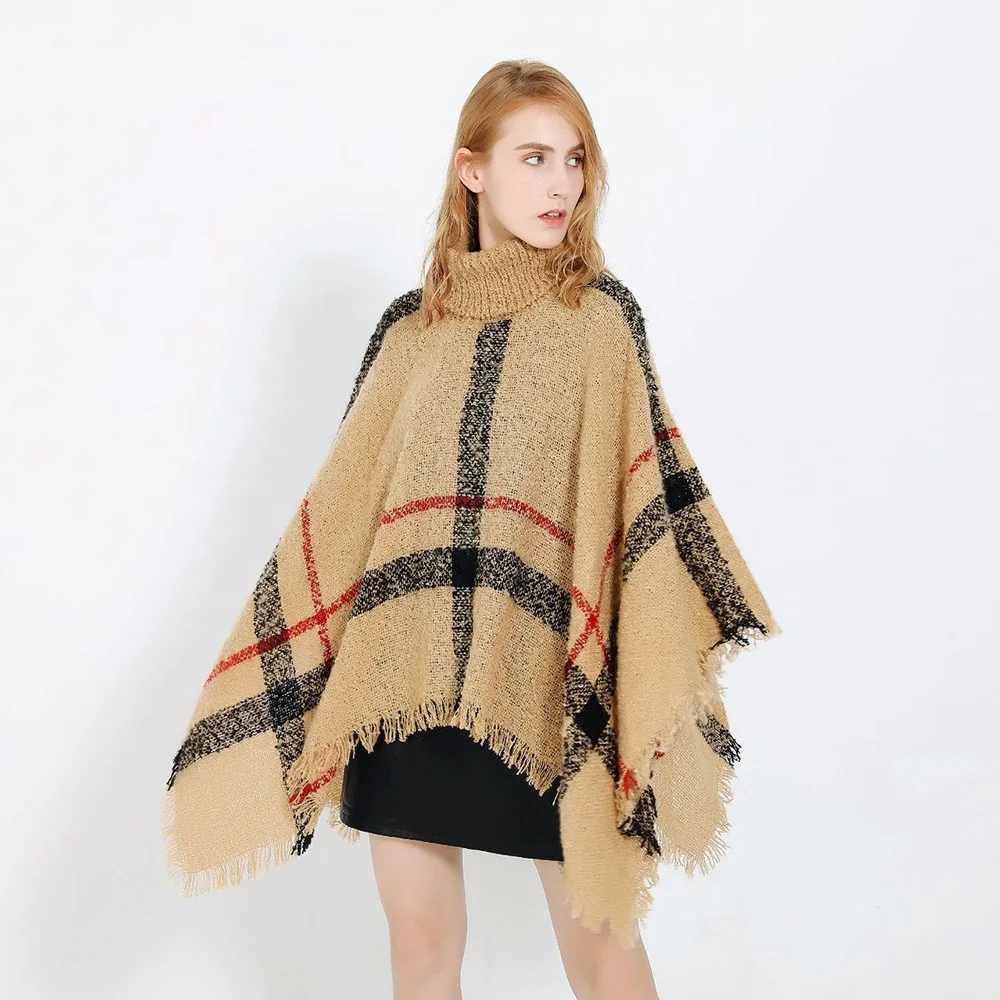 Landfond Ladies Hooded Cape with Fringed Hem Crochet Poncho Polyester Classic Winter Shawls Woven Patterns Women Adult 10 Pcs