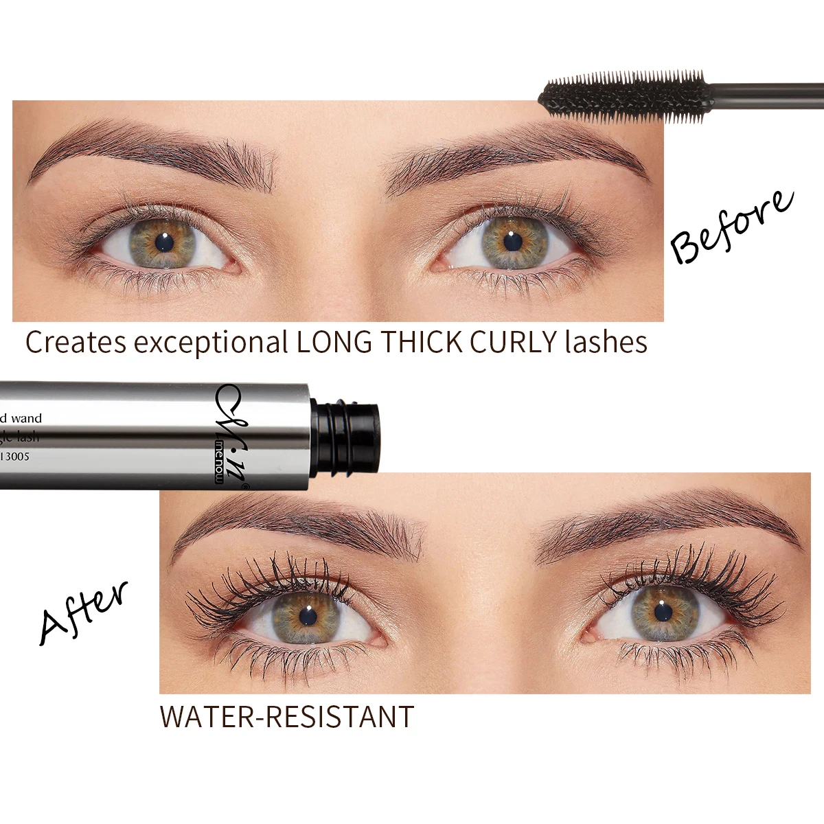 Anti-halo Magic Silicone brush-head Slender bushy Long Thick Curling  Visible clean roots Mascara