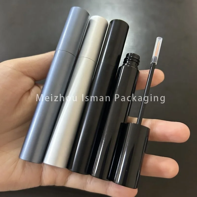 2024 hot sale 5ml round metal aluminum matte sliver black blue eyeliner container packaging eyelash bottle tube with wands brush
